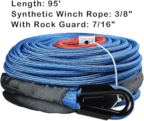 Miniatura 3 de Astra Depot Cuerda de cable de cabrestante sintético de 95 pies x 38 pulgadas 22000 libras con protector de calor protector de rocas para Jeep ATV