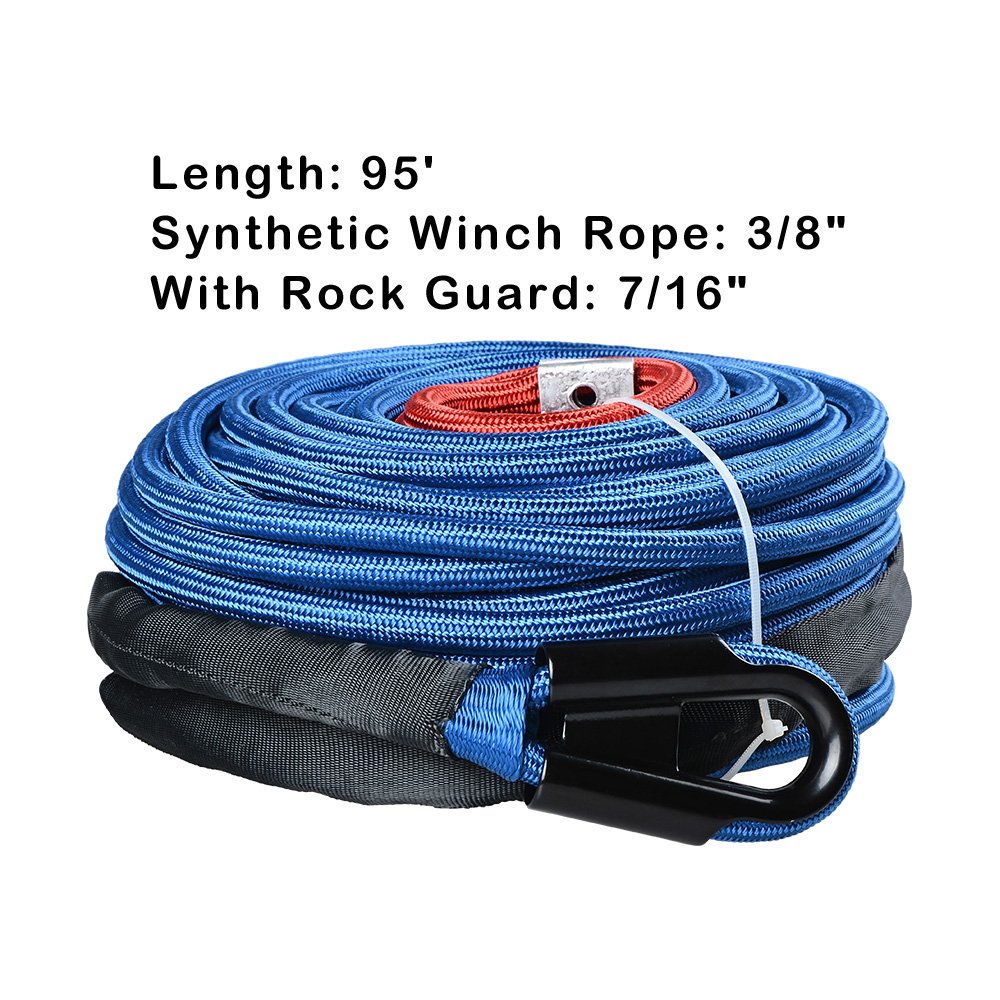 AMOPA AMOPACORP 95 feet x 3/8 inch Synthetic Winch Line Rope Protective Sleeve 22,000lbs with All Heat Rock Guard (Blue), A05-197-AMP-2-BE