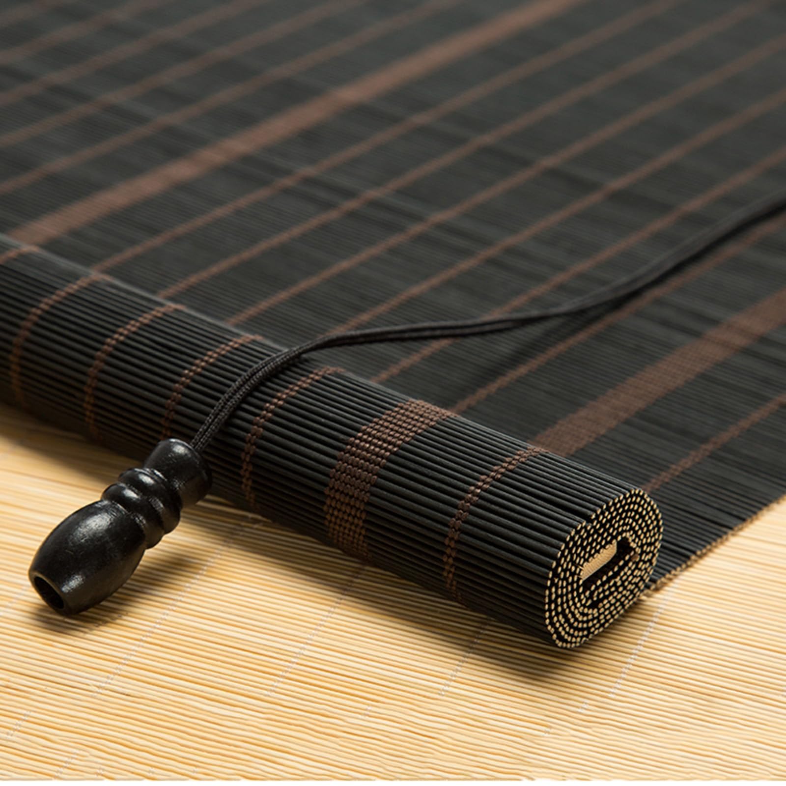 Roller Blind Black Bamboo, Outdoor Patio Roller Shades, Natural Light Filtering Privacy Wooden Roman Roller Blinds For Windows And Doors, DayNight Sun Shade Curtain For Balcony/Room(W:50*H:160cm)