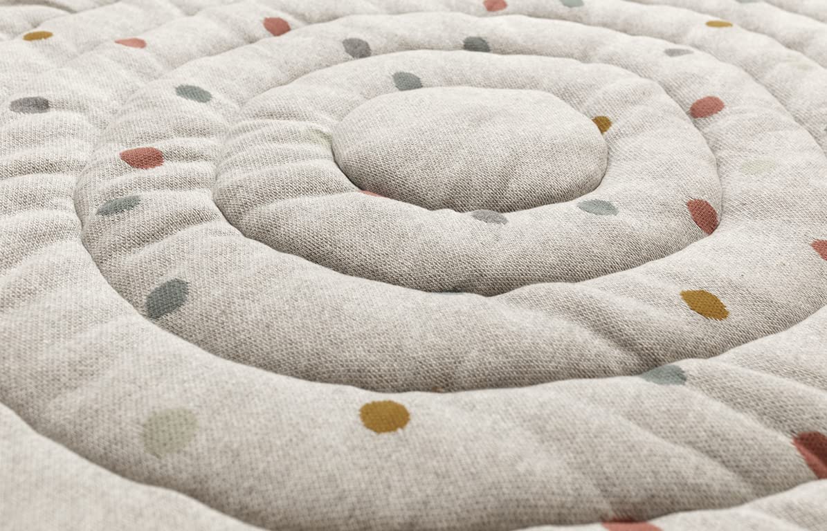 Kindsgut Krabbeldecke Baby rund 120 cm, Baumwolle, Punkte Grau | Gepolsterte Spieldecke 5 cm ab Geburt, OEKO-TEX, Krabbelmatte für Motorik und Bauchlage, waschbar, rollbar, Unisex