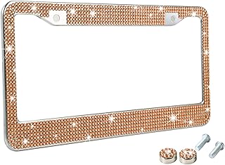 TZARROT Bling License Plate Frame for Men and Women, Champagne Diamond Rhinestone License Plate Frame Bling Car Accessories for Women Men, Bedazzled Sparkly