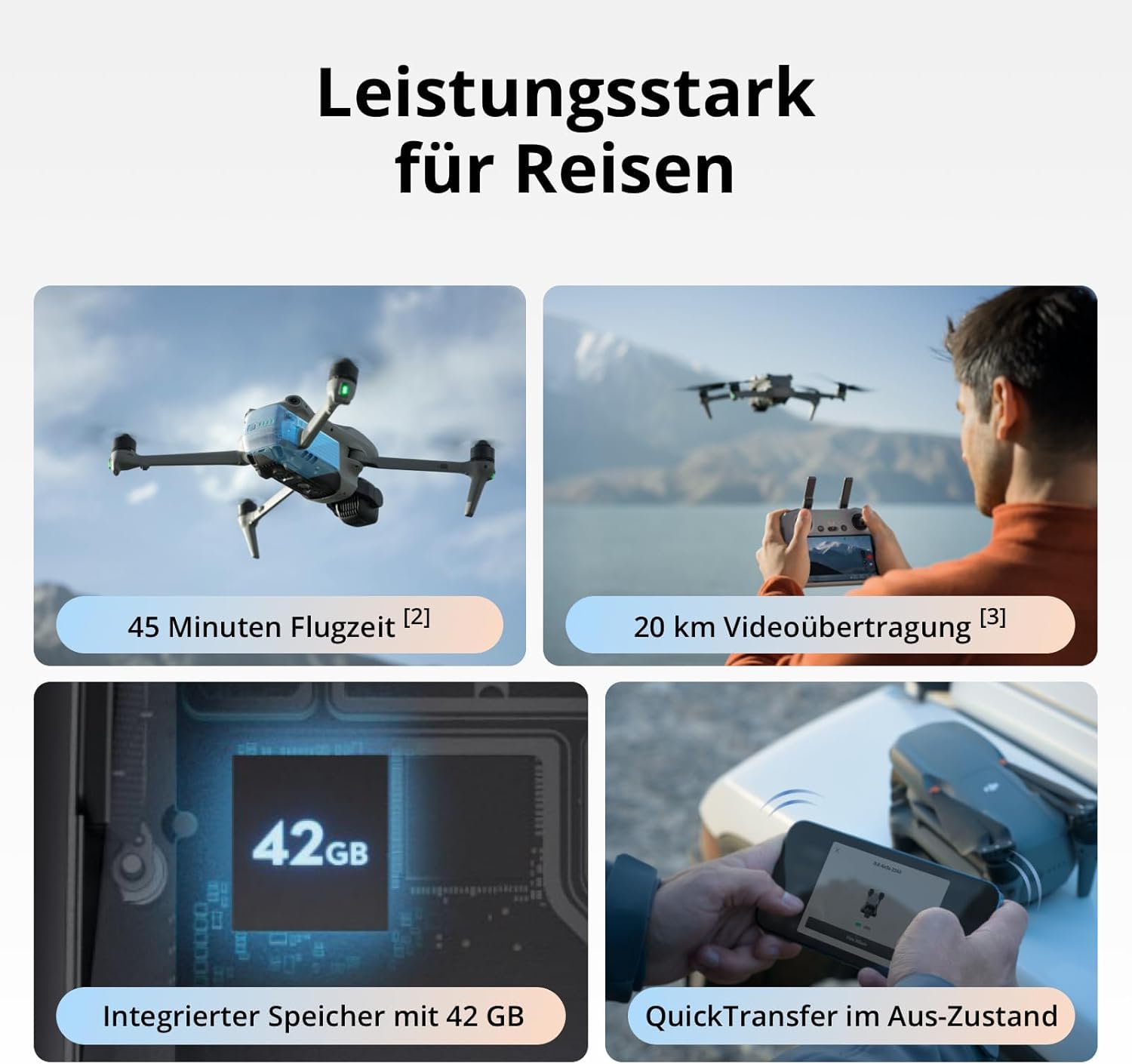 DJI Air 3S Fly More Combo (RC-N3) mit Vielseitiges Zubehör, Drohne mit 1“ CMOS Weitwinkel- & mittlerer Telekamera, 4K/60fps HDR Video, omnidirektionale Hinderniserkennung bei Nacht und 3 Akkus
