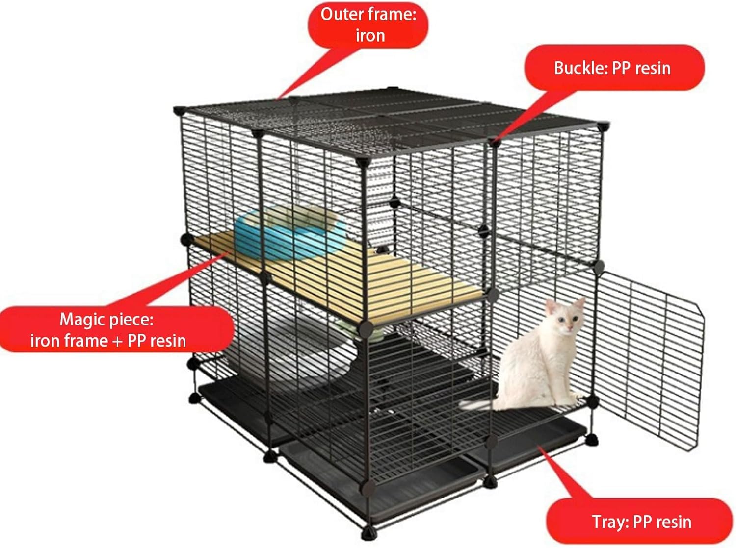 TOTITOM 猫 ケージ 収納型 キャットケージ 2段 1段2段可能 キャスター