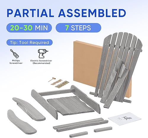 Miniatura 6 de Smart FENDEE Juego de 2 sillas plegables Adirondack de madera de cedro para todo tipo de clima, muebles de ocio al aire libre para relajarse,