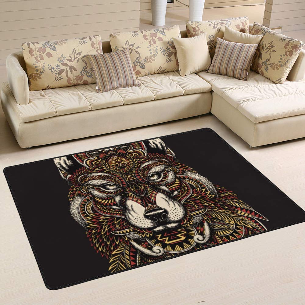 Tapis de salon design loup Ruchen style artistique abstrait