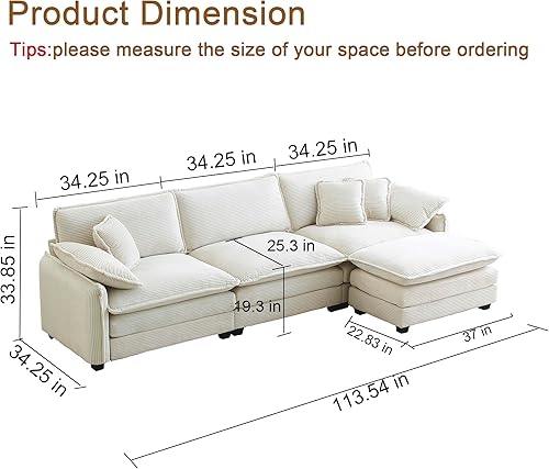 Miniatura 2 de Sofás seccionales de 115 pulgadas para sala de estar, sofá modular en forma de L con diván, sofá moderno con otomana para apartamento, espacio