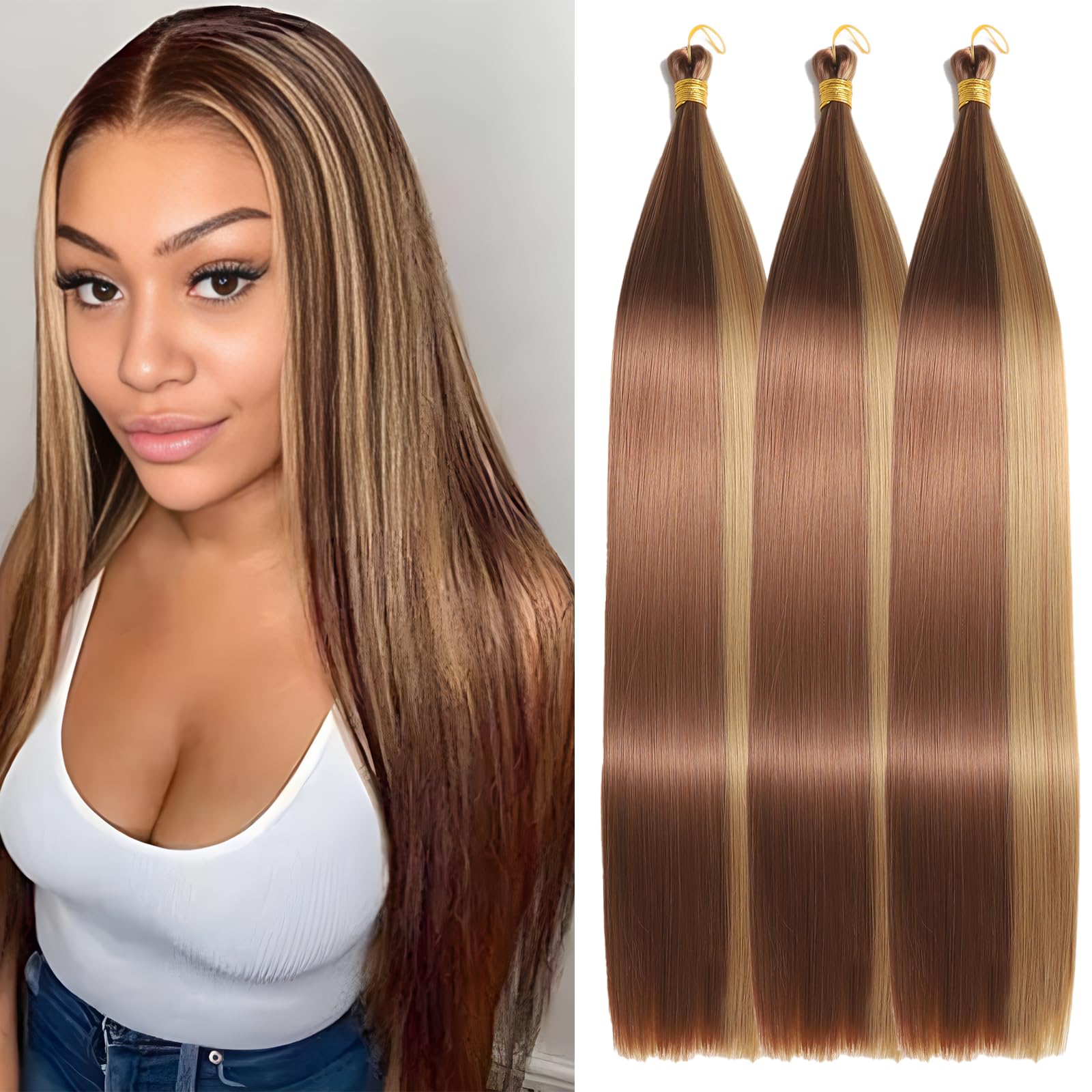 Locescsoc 24 Inch Bone Straight Braiding Hair 150g 3 Packs Straight Hair Extensions, Ariel Straight Hair Bundles