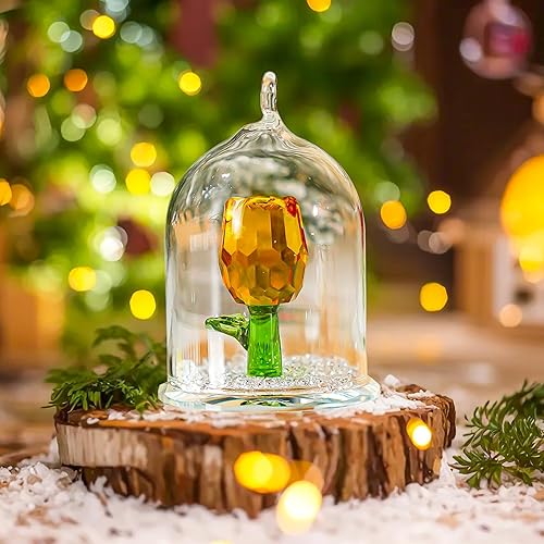 Miniatura 9 de H&D HYALINE & DORA Figura de cristal de rosa de cristal, decoración colgante de cristal, flor en cúpula de cristal, rosa, regalos para ella