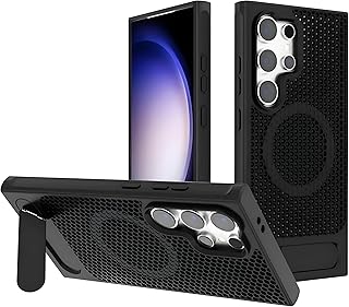 جراب حماية متين بحامل مدمج للموبايل متوافق مع سامسونج جالاكسي S24 الترا بخاصية تبديد الحرارة ومسند غير مرئي يدعم الشحن المغناطيسي من في فولت (لون أسود)