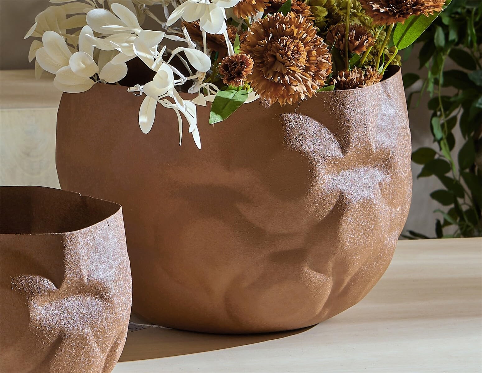 Macetero en métal texturé terracotta de haute qualité 37x25cm