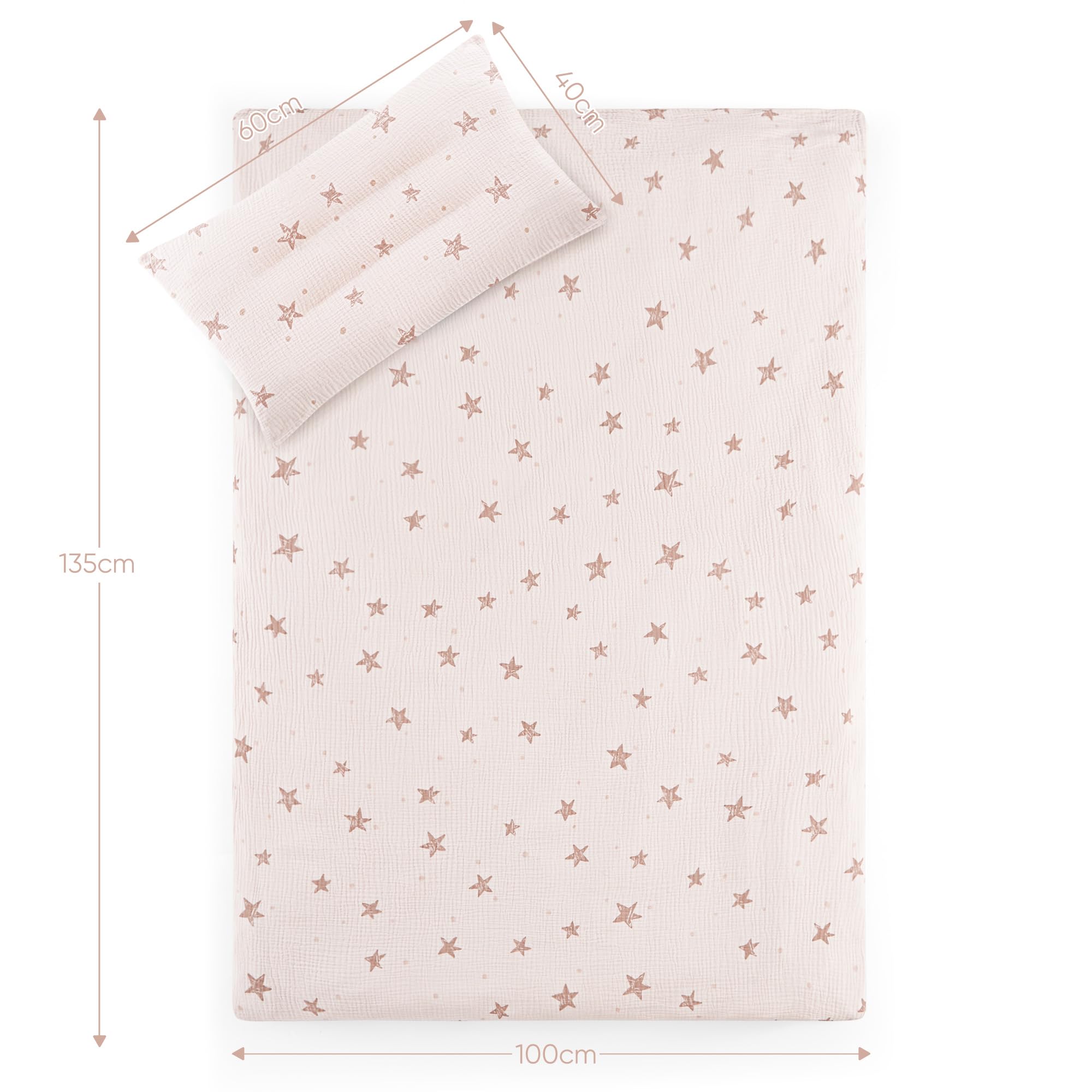 Susurration Ropa de Cama Infantil de Muselina, 100 x 135 cm, Funda de Almohada de 40 x 60cm, 100% de Algodón, Ligera y Cómoda, Juego de Ropa de Cama para Bebés y Niños(Estrellas Rosas)