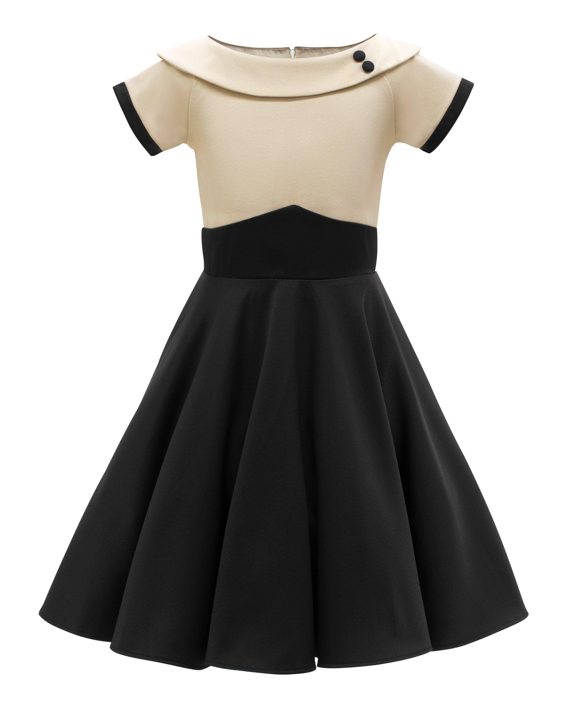 BlackButterfly Mädchen Kleid Valerie Zweifarbig | Tellerrock, Kurze Ärmel, Umlegekragen, Pfeil-Taillennaht, Gefüttert, Reißverschluss Hinten, 3-14 Jahre