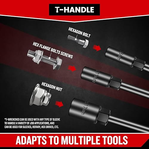 Miniatura 4 de Upenjok Juego de llaves con mango en T, juego de llaves en T de acero Cr-V de 6 puntos, tamaño métrico de 0.236 in a 0.748 in, enchufe de