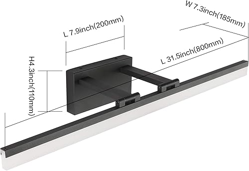 Miniatura 3 de SOLFART Luces de baño modernas negras sobre espejo 31.5 pulgadas vanidad iluminación montada en la pared 8778-ND