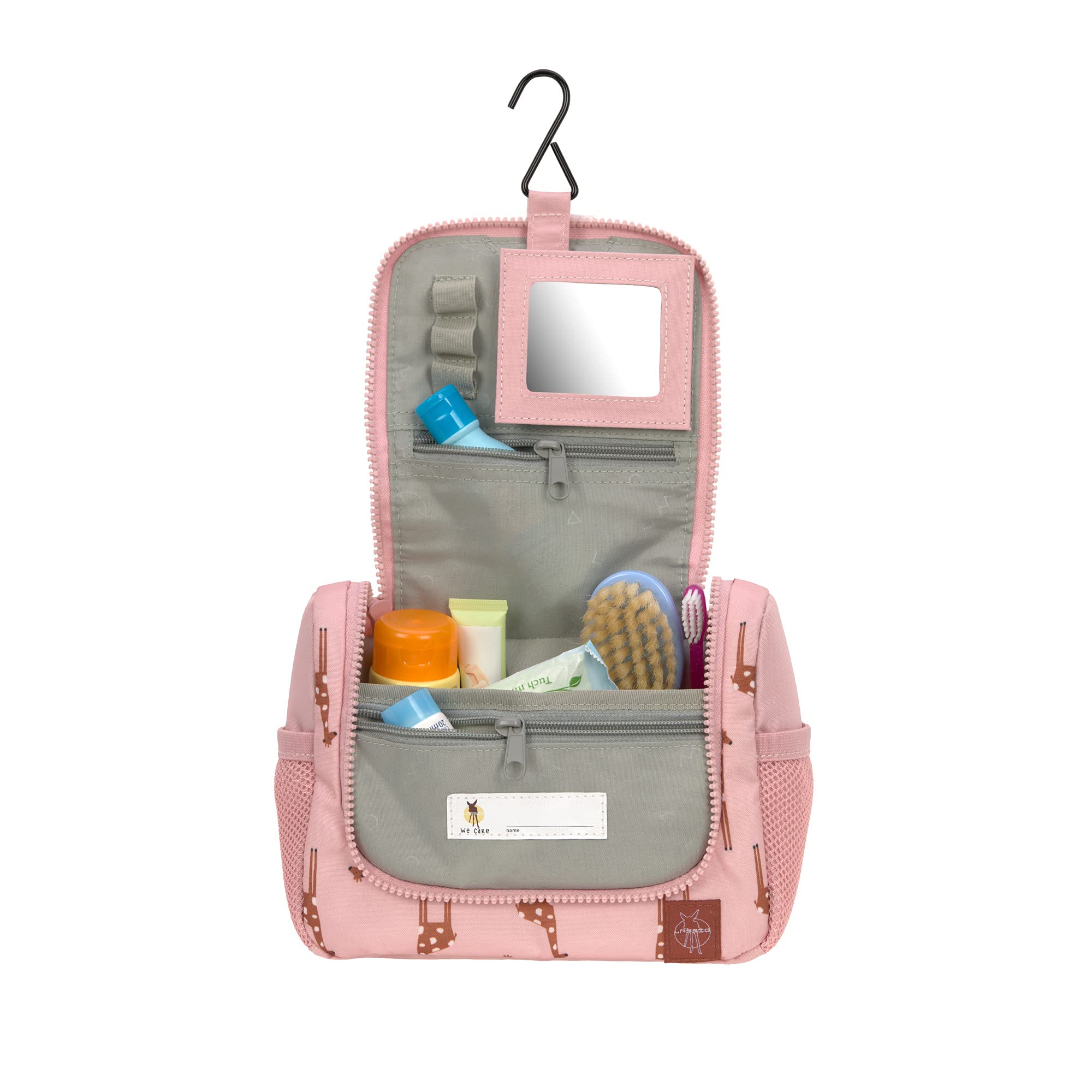 LÄSSIG Borsa per il lavaggio dei bambini Borsa per il lavaggio da appendere, 20 cm/Mini Washbag Safari Giraffe