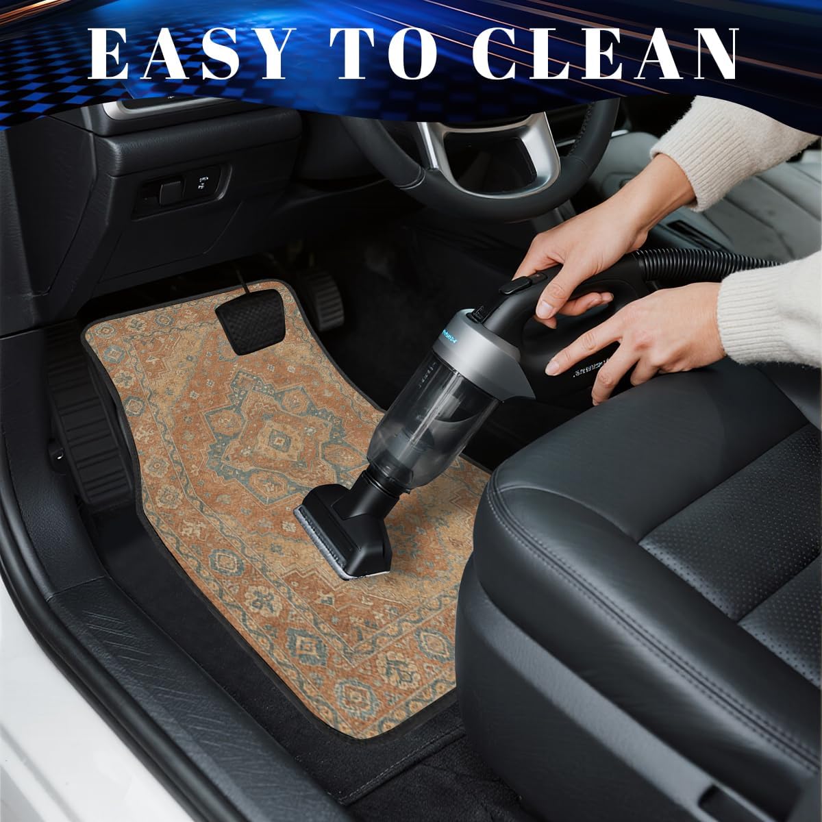 Carpet Car Floor Mats Vintage Rust Orange Geometric Carpet Front Rear Carpets Mat Decorative Car Floor Carpets Non-Slip Auto Car Accessories Universal Fit Car Accessories for Truck - Image 4