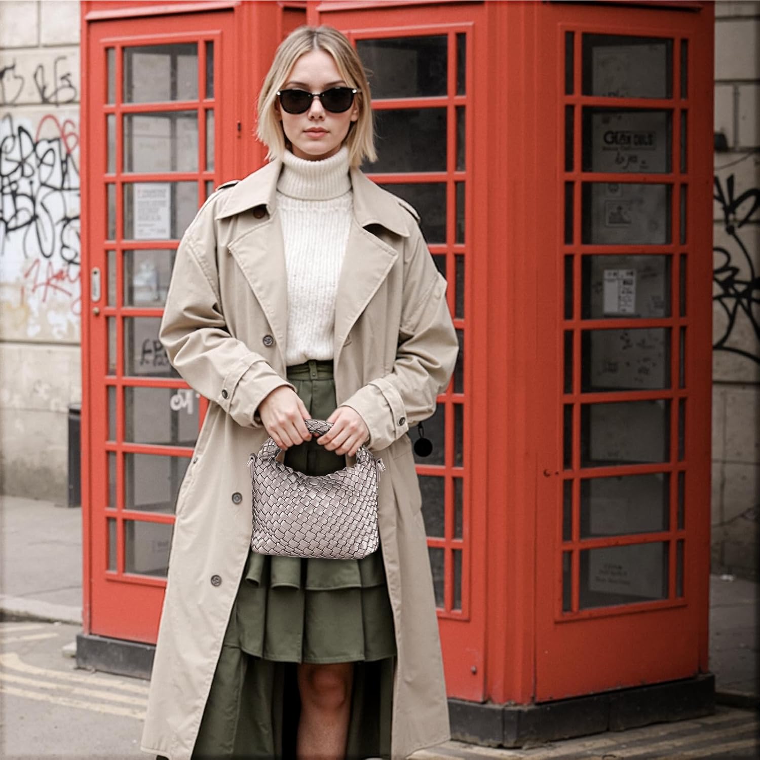 Woven Crossbody Bag for Women, woven purse Leather handbag mini Hobo Bag (Silver grey) - Image 2