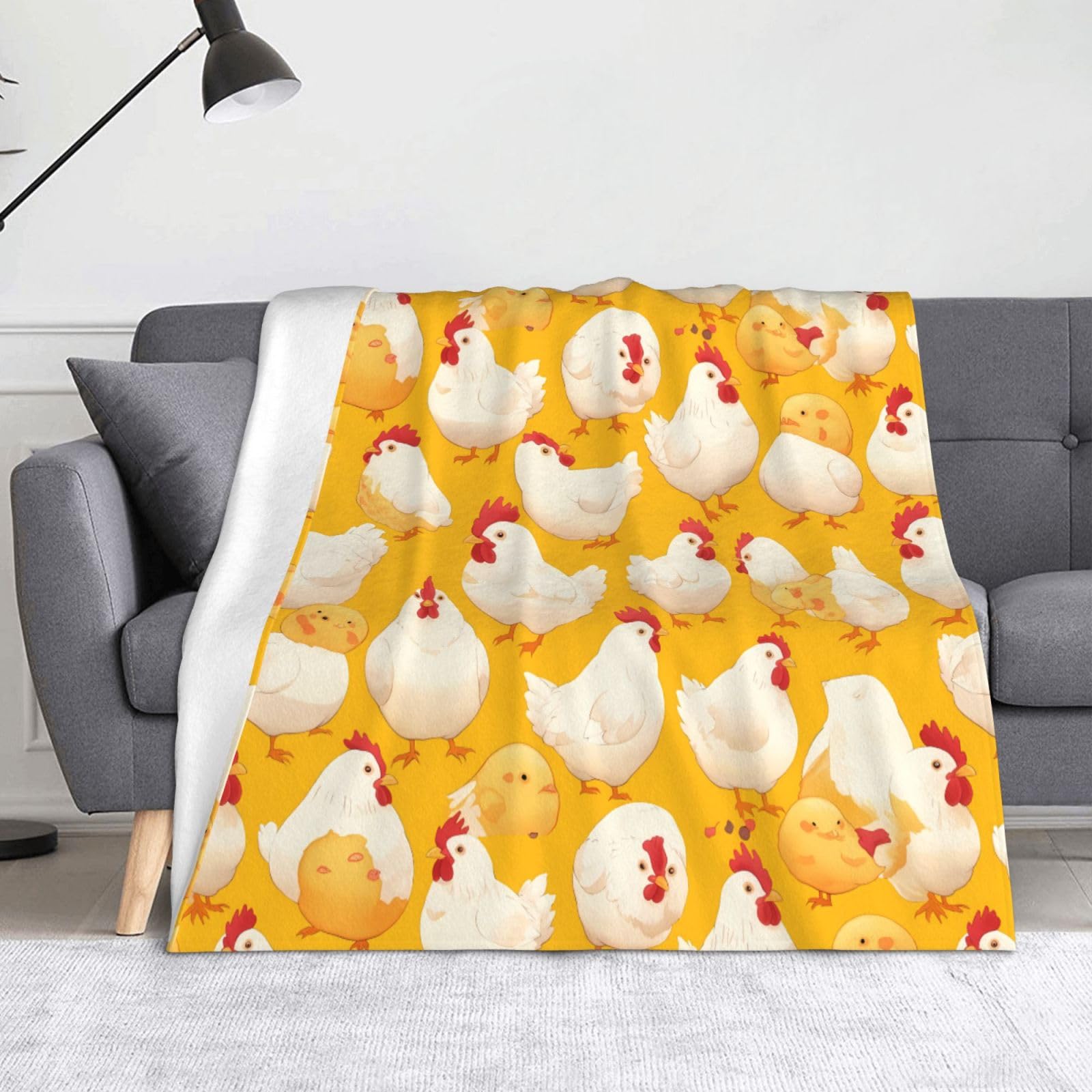 Couverture douillette motif poules 152x127 cm pour des soirées cocooning