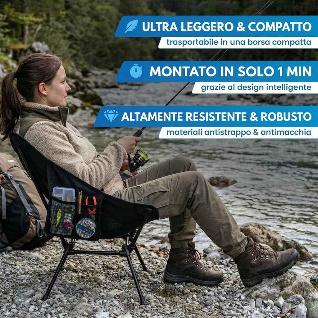NORDMUT® Sedia da campeggio compatta e ultraleggera – con portata fino a 150 kg – Sedia pieghevole leggera in alluminio per campeggio, outdoor e festival (Blu 1x)