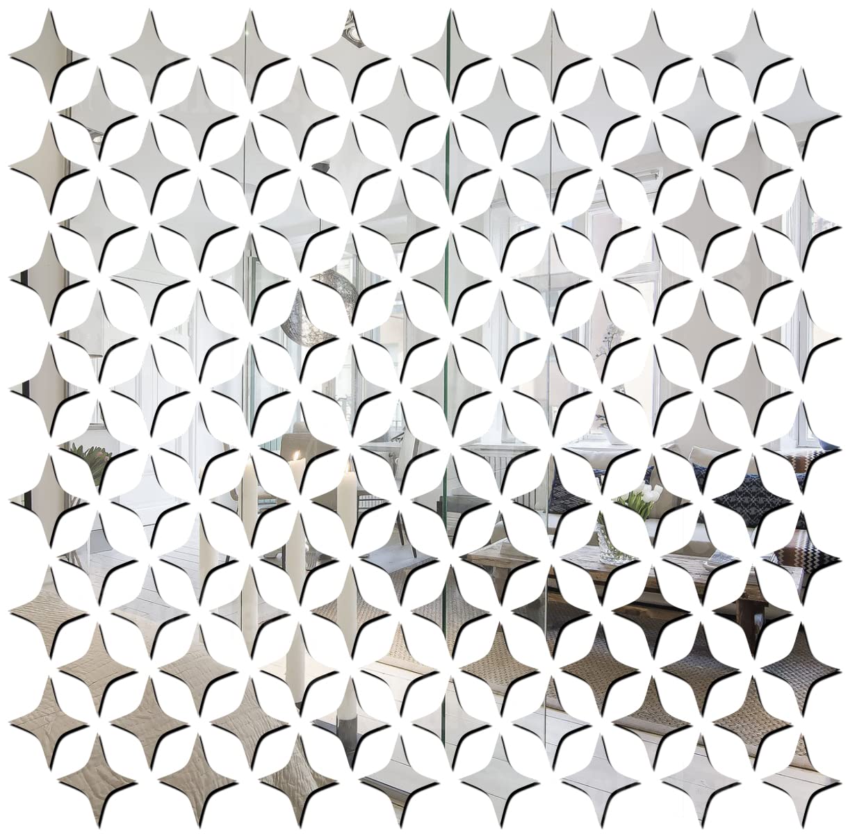 Wall1ders 4 Point 100 Star Silver, Mirror Stickers for Wall, Acrylic Stickers, Wall Mirror Stickers, Wall Stickers for Bedroom, Hall, Home Offices