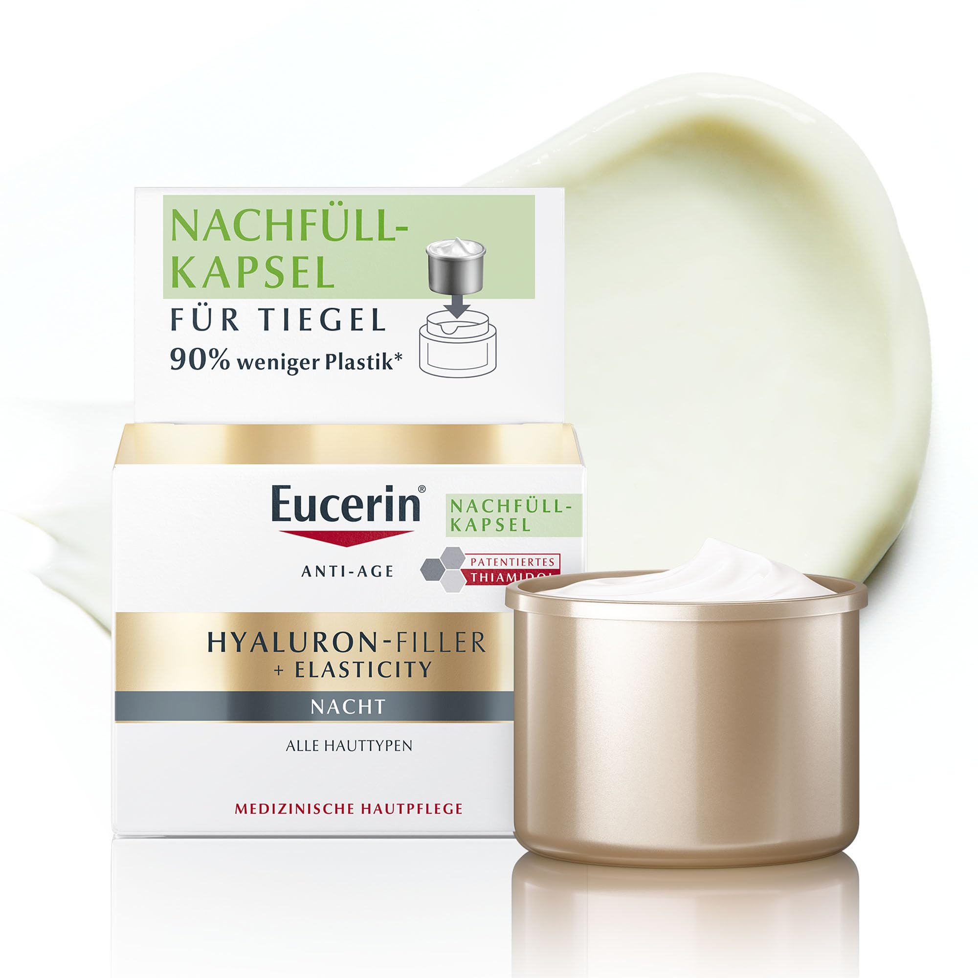Eucerin Hyaluron-Filler + Elasticity Refill Crema Viso Notte 50 ml, Ricarica di crema viso antimacchie e antiage con Acido Ialuronico elasticizzante e Thiamidol per tutti i tipi di pelle