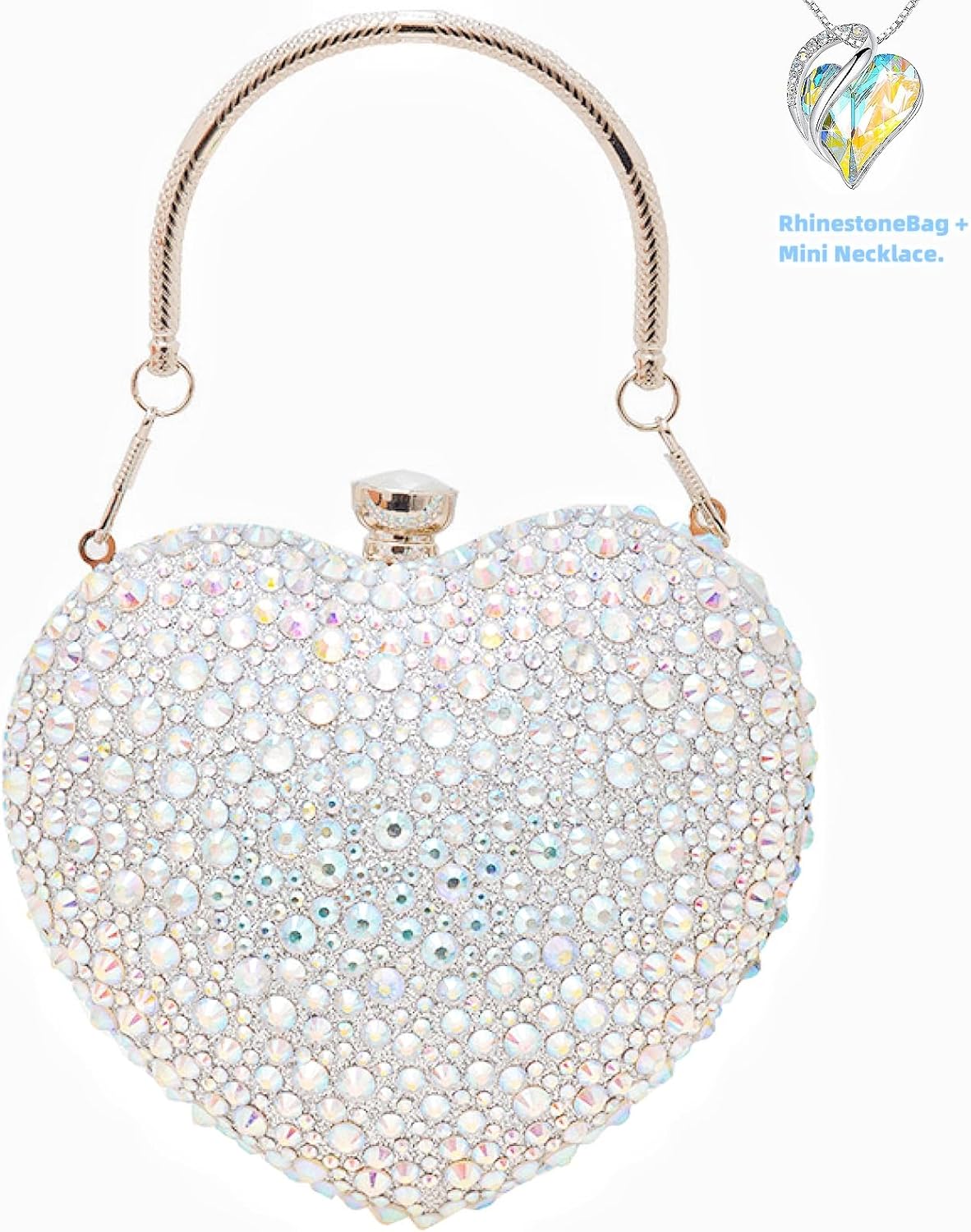 Mini Heart Rhinestone Purse - Wedding Clutch Bag for Dinner Party