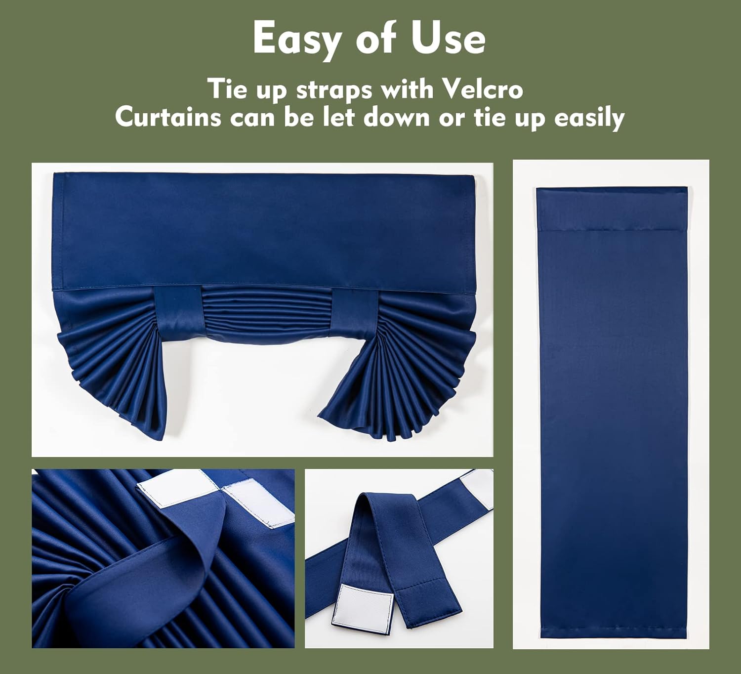 PI Blackout French Door Curtain 2 Panels, Privacy Thermal Insulated Tie Up Window Curtain for Glass/Front/Sliding/Patio Door (W30XL68, Navy)