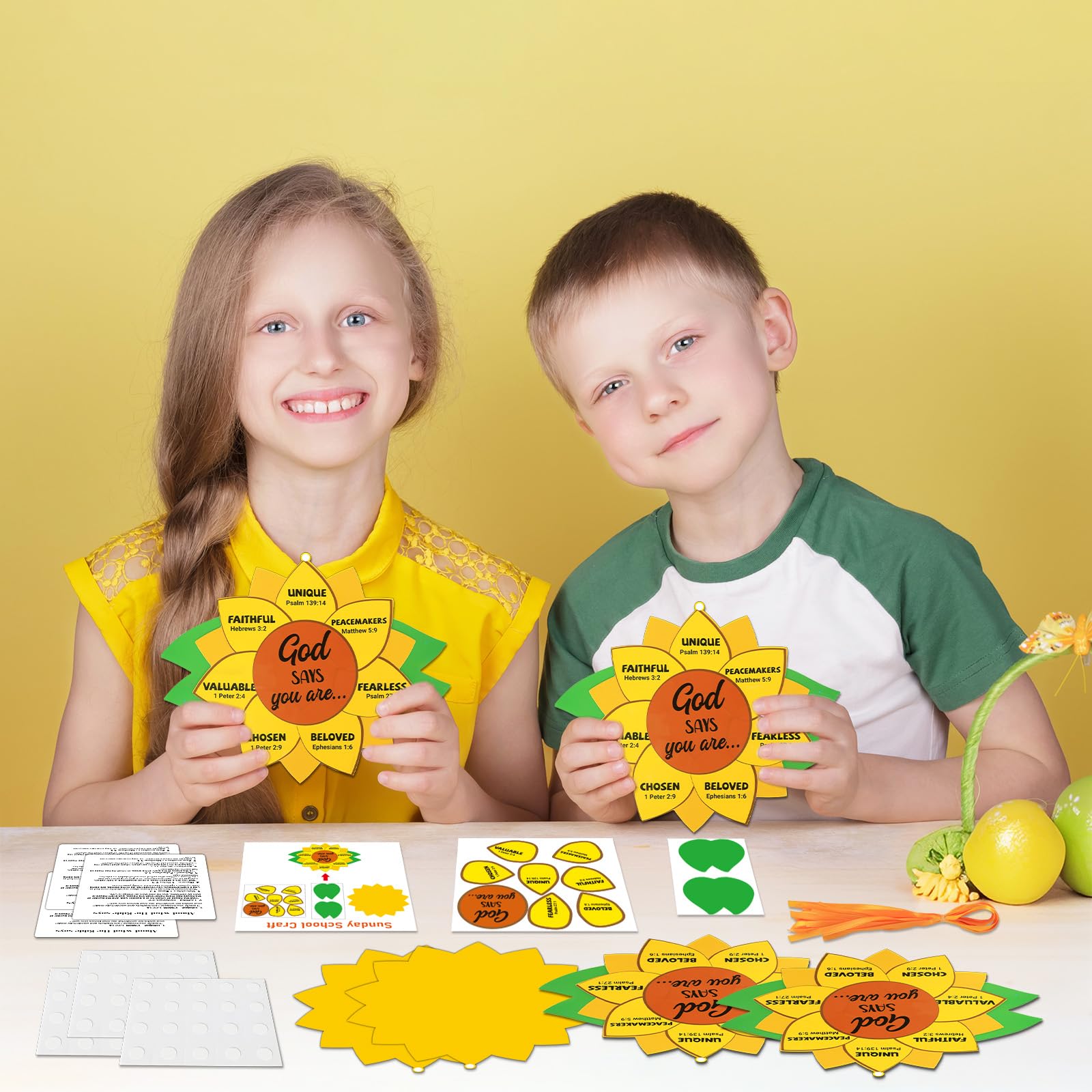 Qyeahkj 24 Set God Says You are Sunflower Craft Kit for Kids Sunday School Christian Crafts Sunflowers Cardboard with Religious Sticker Bible DIY Gift for VBS Home Decor Game Classroom Church Activity - Image 5
