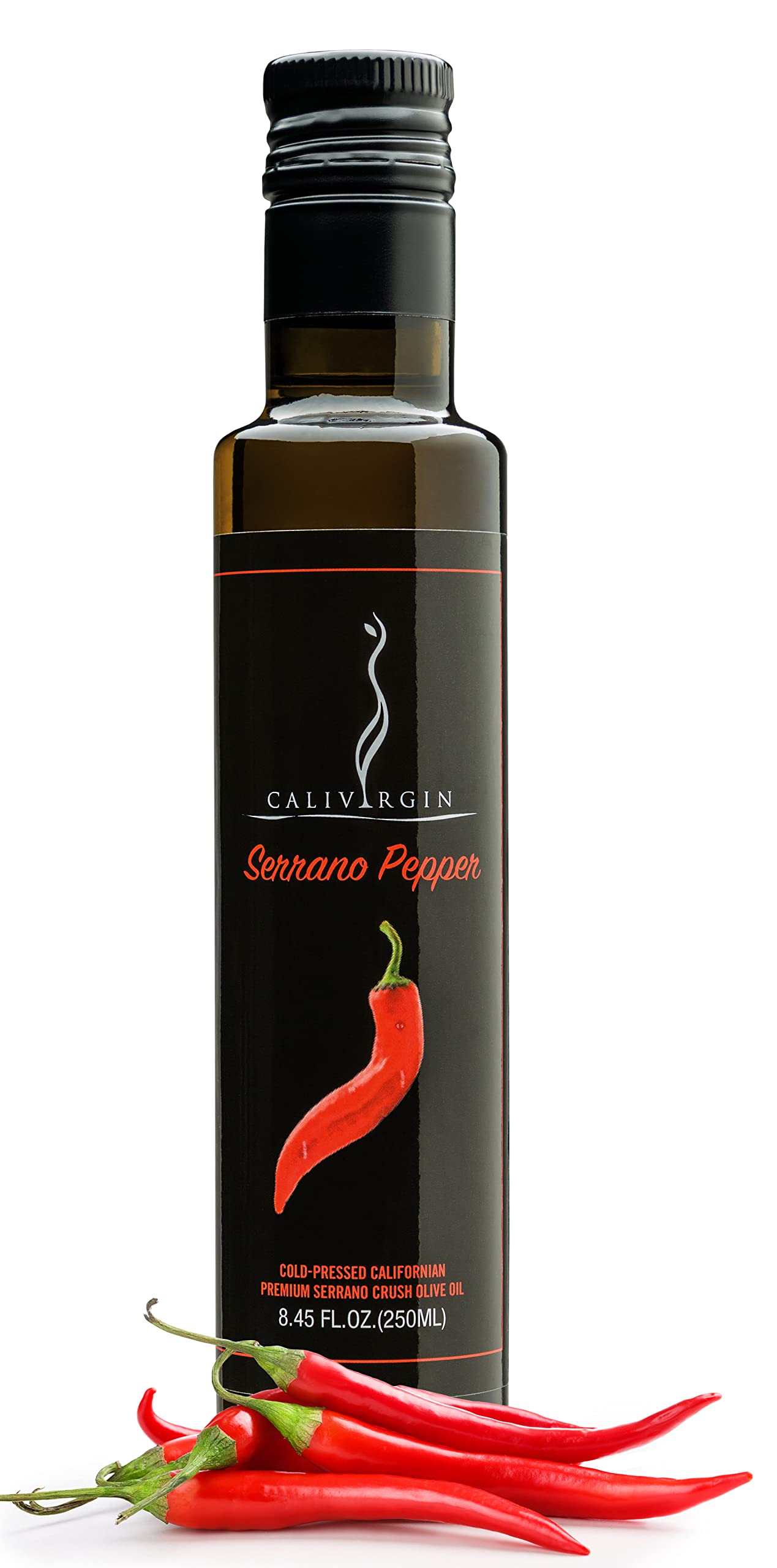 Calivirgin Serrano Pepper Olive Oil - Spicy Infused Extra Virgin Olive Oil - Cold Pressed Olive Oil - Spicy Flavored Olive Oil - No Preservatives -