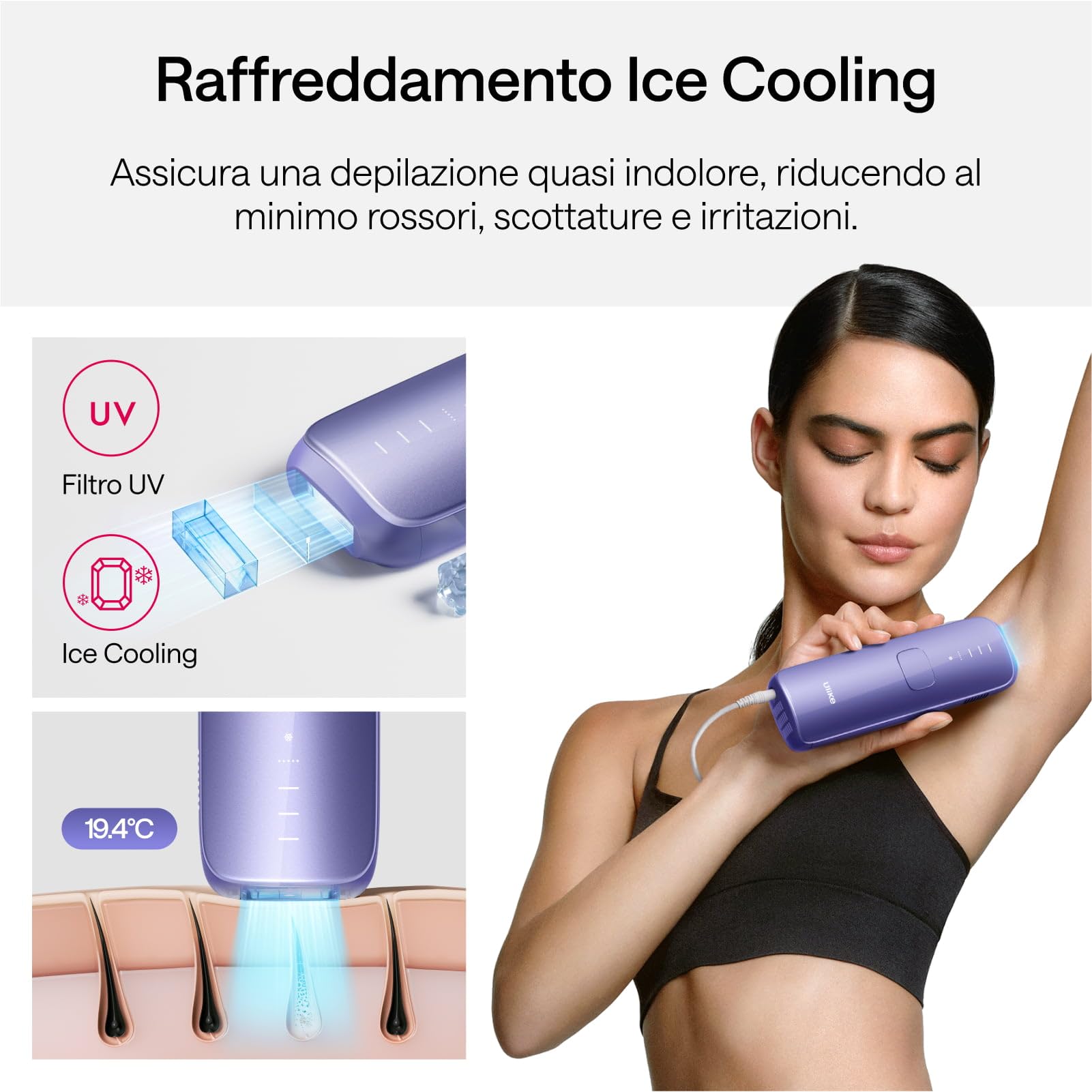 Ulike Air 3 Épilateur IPL pour les Femmes & Hommes – Épilation Laser avec Sapphire Ice Cooling, Résultats Durables et Presque Indolores, Tête Plate pour Corps et Visage, Violet