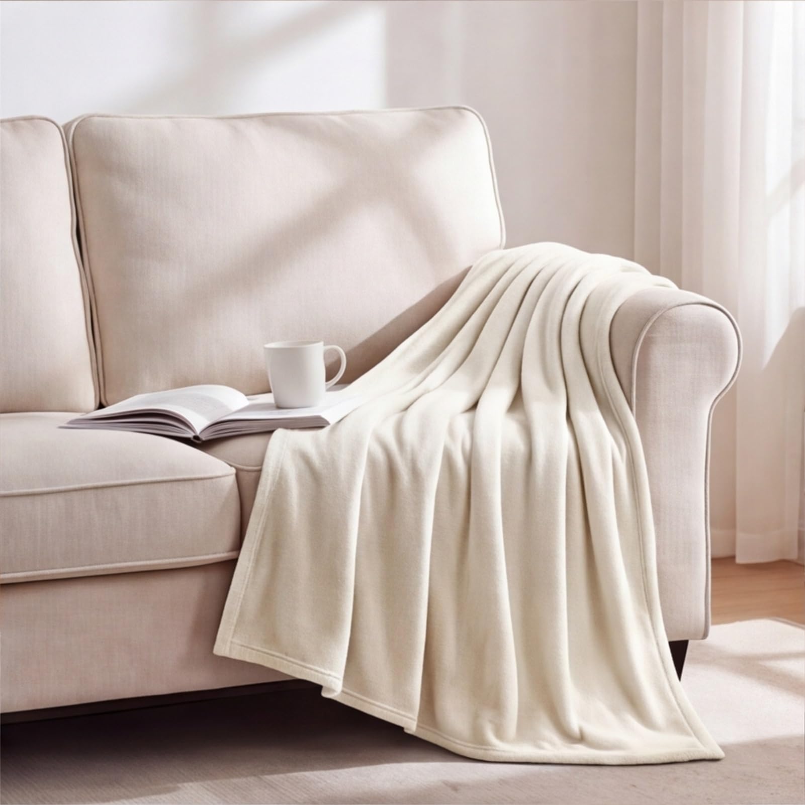 GOUTUI Warm Fluffy Blanket 145 x 155 cm Silk Touch Soft Throw Blanket Soft Cosy Warm for Bed Settees Armchairs, off white