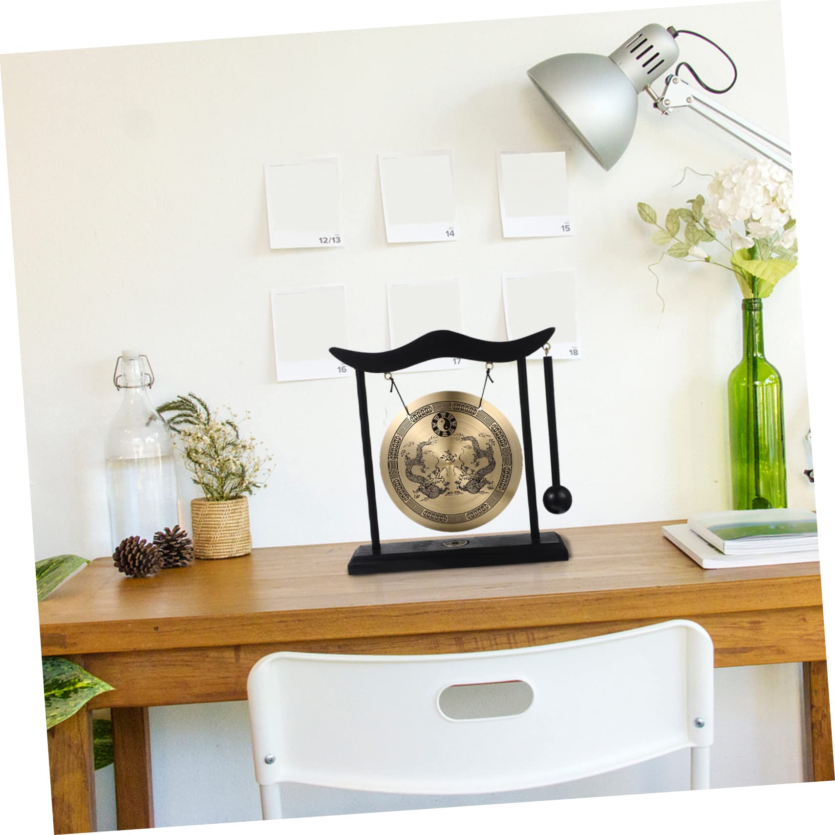 PRETYZOOM Gong De Escritorio Fengshui De Latón con Soporte Y Gong Colgante Chino Campana De Escritorio De Campana De Gong Asiática Tradicional para Decoración De La Oficina
