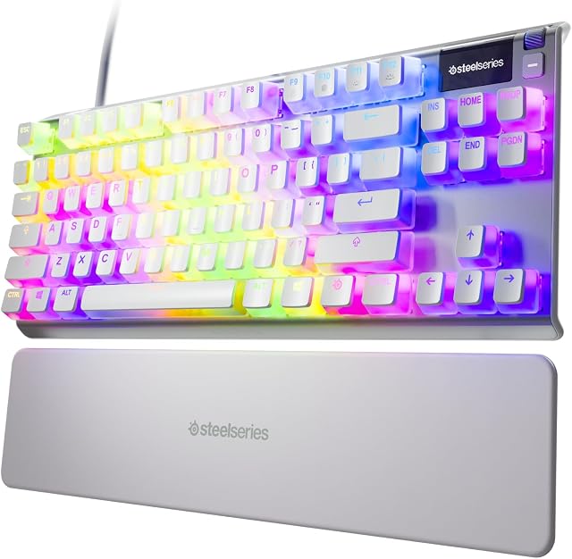 SteelSeries Apex 7 TKL Ghost - Gamingowa klawiatura mechaniczna - Inteligentny wyświetlacz OLED - Liniowa i cicha - Dwuwarstwowe nakładki na klawisze PBT Pudding - Amerykański układ QWERTY