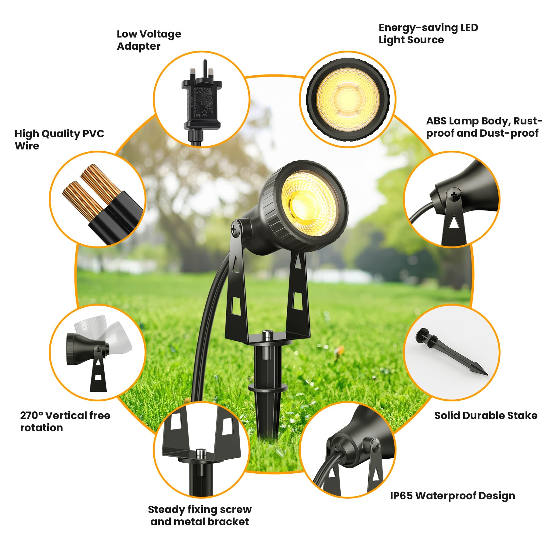 Zuske Garden Spot Lights Mains Powered, 4-in-1 LED Outdoor Spotlights with Adapter - Image 3