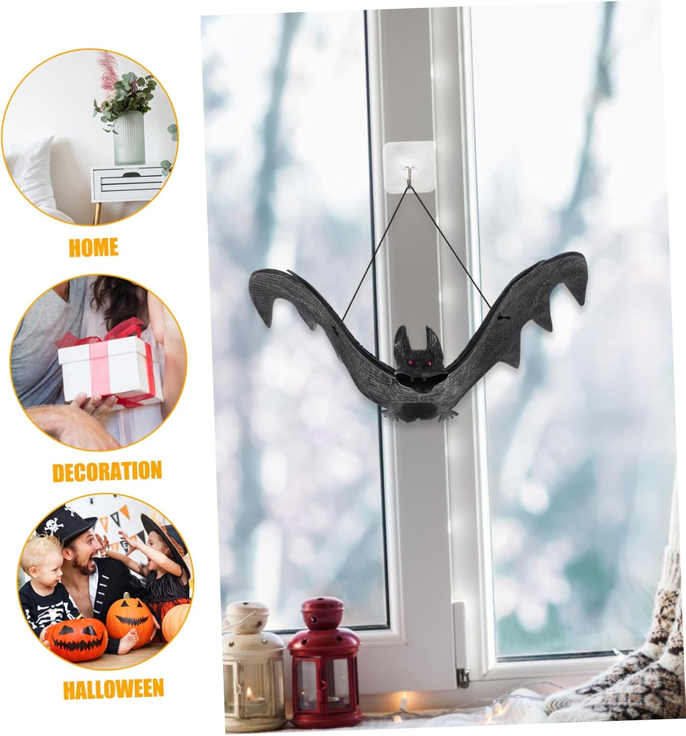 Generic 4pcs Simulation Bat Pendant Filler Halloween Bats Decorations Halloween Decor Outdoor Plush Cauldron Simulation Bats Balls Scary Hanging Bat Prank Kit Spiderweb Black Rubber