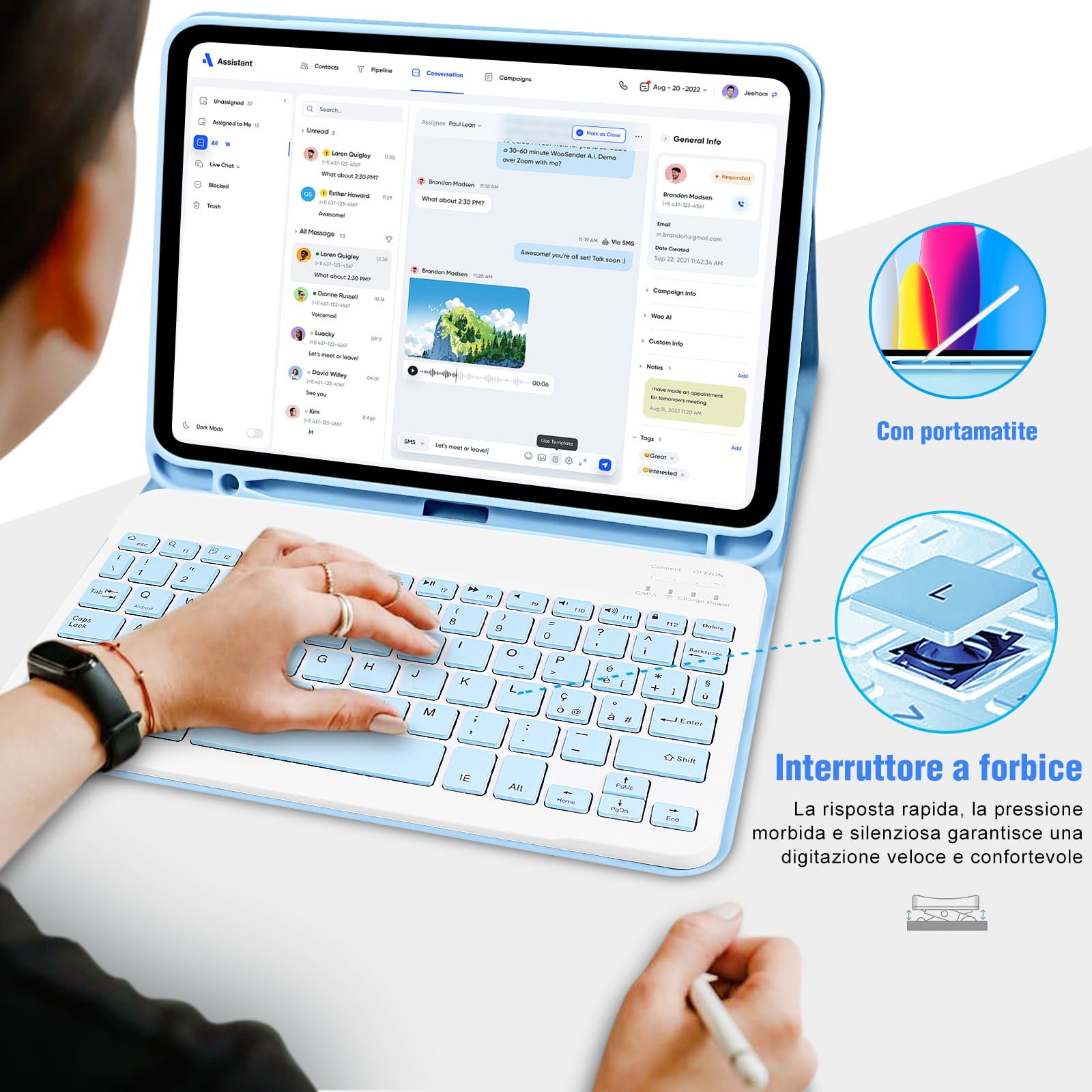 YUEJIDZ Custodia Tastiera per iPad 10 Generazione 2022/iPad (A16) 11 Generazione 2025, Custodia per Tastiera Magnetica Staccabile con Portamatite (Layout Italiano, QWERTY) per iPad 10.9 Pollici, Blu