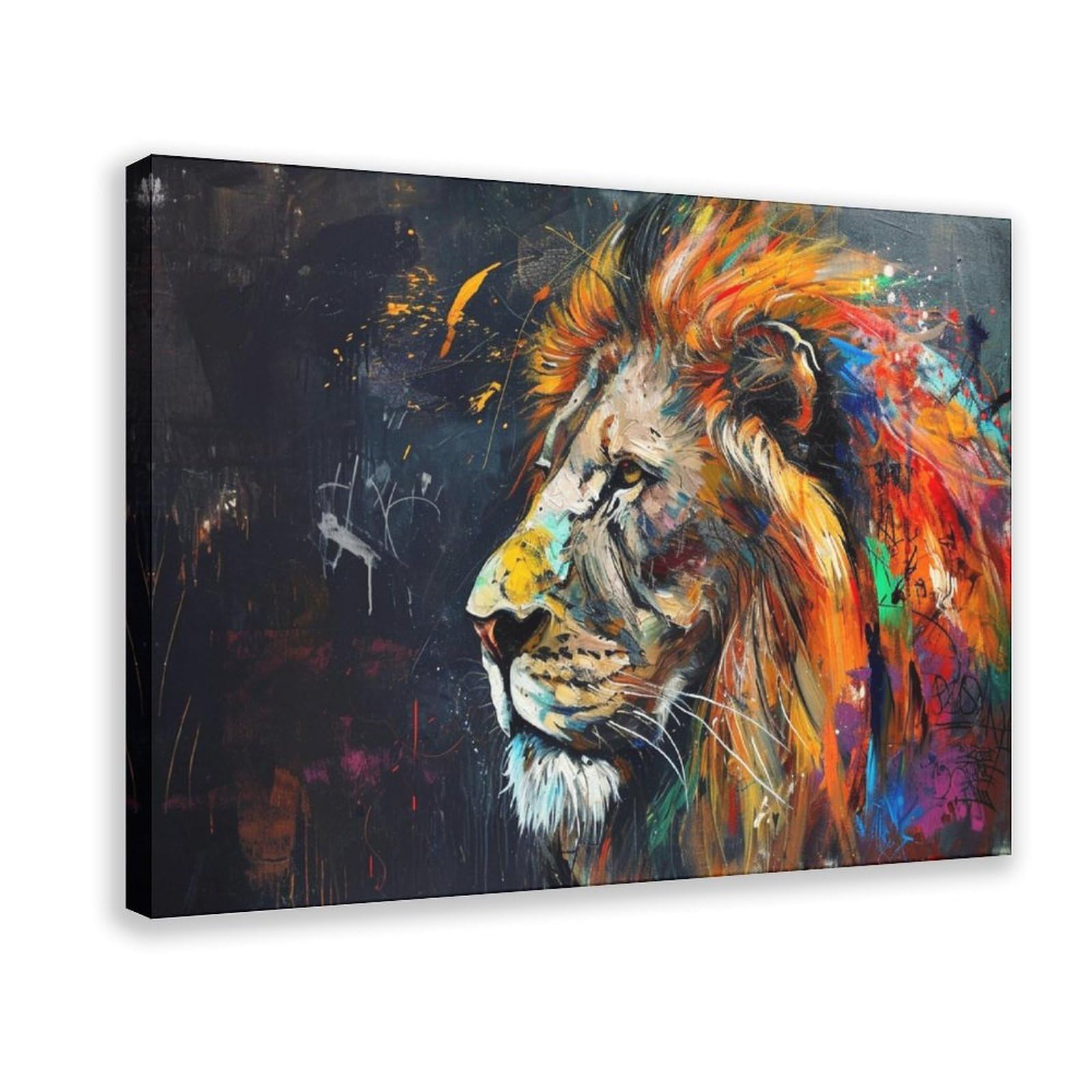 Pyberon Frame-Style Colorful Lion Head Canvas Poster For Dorm Room Decor Gift