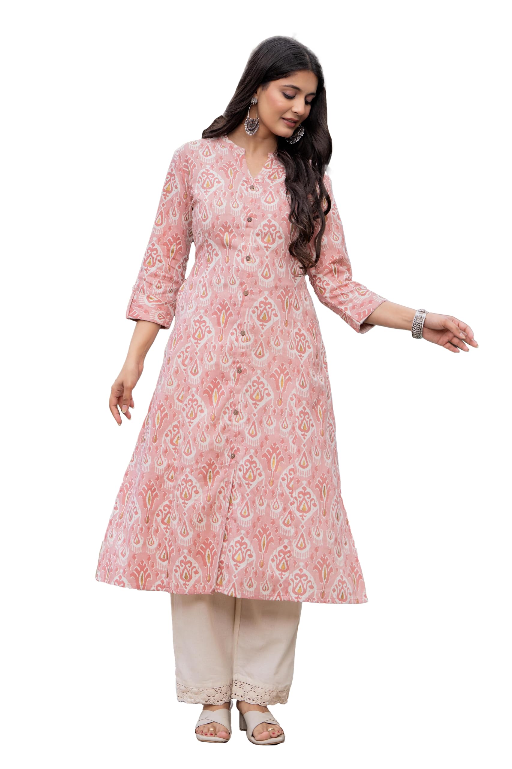 pistaa's Women Pure Cotton Printed Mandarin A-Line Kurta with Palazzos-picture-21