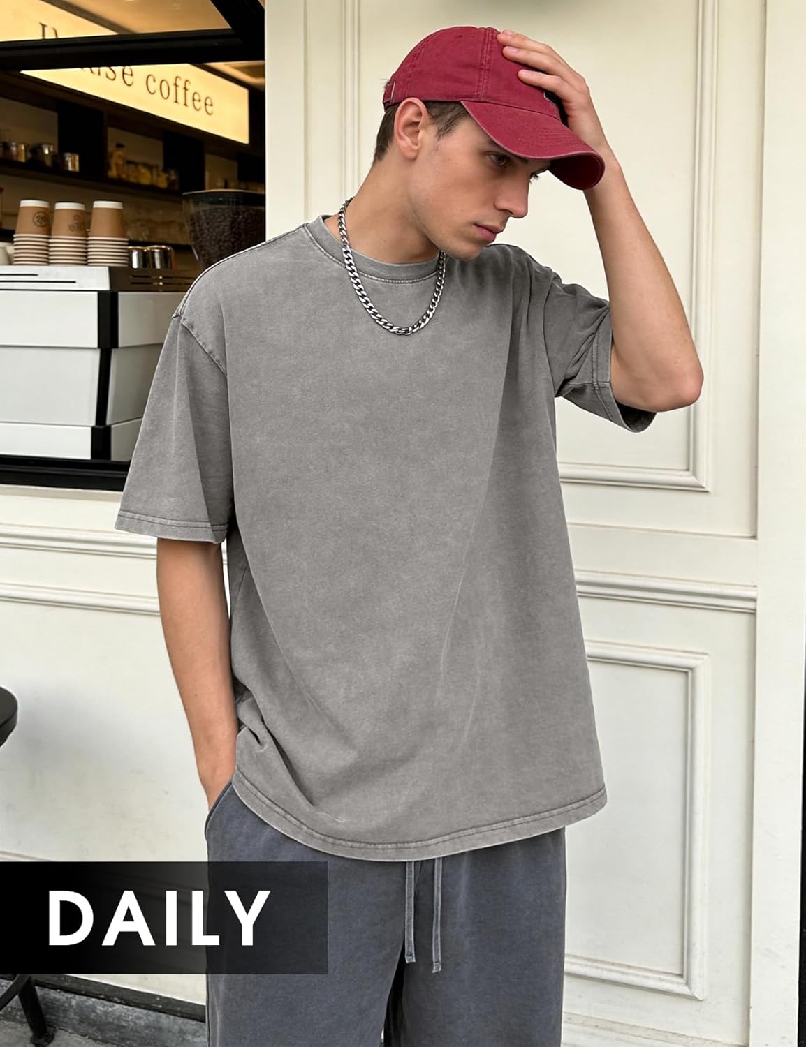 Eisctnd Men Oversized T-Shirts 3 Piece Unisex Vintage Shirt Solid Acid Wash Cotton Casual Hip Hop Tops