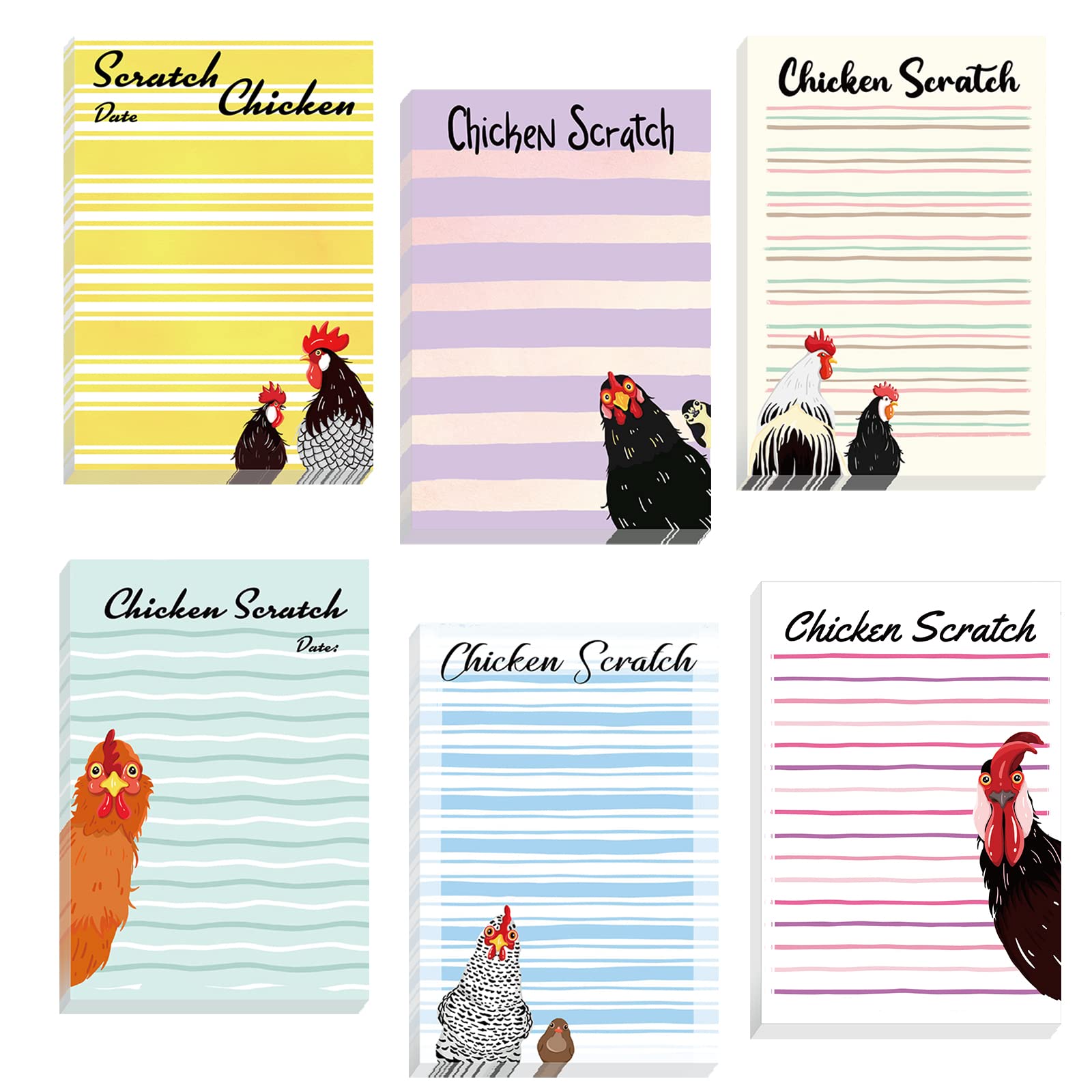 6 Pack Funny Chickens Sticky to Do Notepad 4 x 6 Inch Sticky Notepad Chicken Gifts for Chicken Lovers Self Stick Note Pads Rooster Baby Chick Chicken Coop Lover Gifts for Office Supply, 50 Sheet/Pack