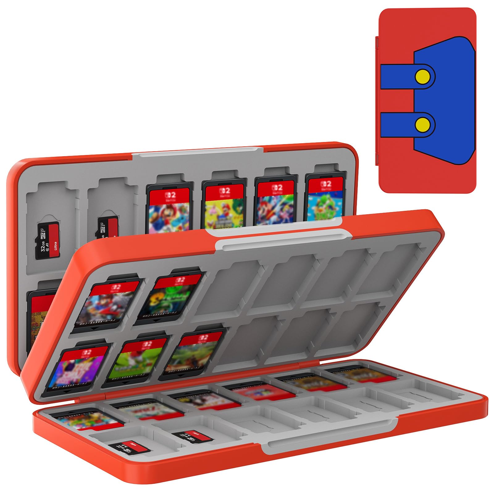 TiMOVO Custodia per schede di gioco per Nintendo Switch 2/Switch OLED/lite, cartuccia compatta e portatile con 48 Slot per schede di gioco e 24 Slot per schede Micro SD, Rosso Blu