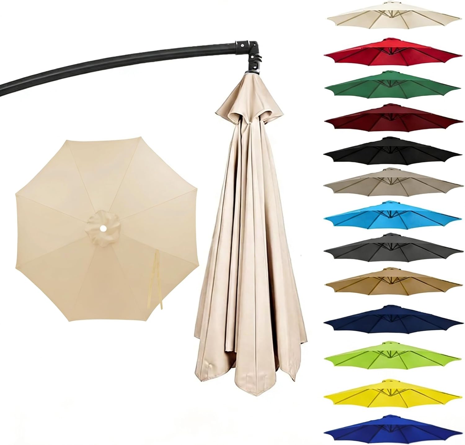 11FT Cantilever Patio Umbrella Replacement Canopy Outdoor Large Round 8 Ribs Length 64" to 66" (Canopy Only) Waterproof & UV