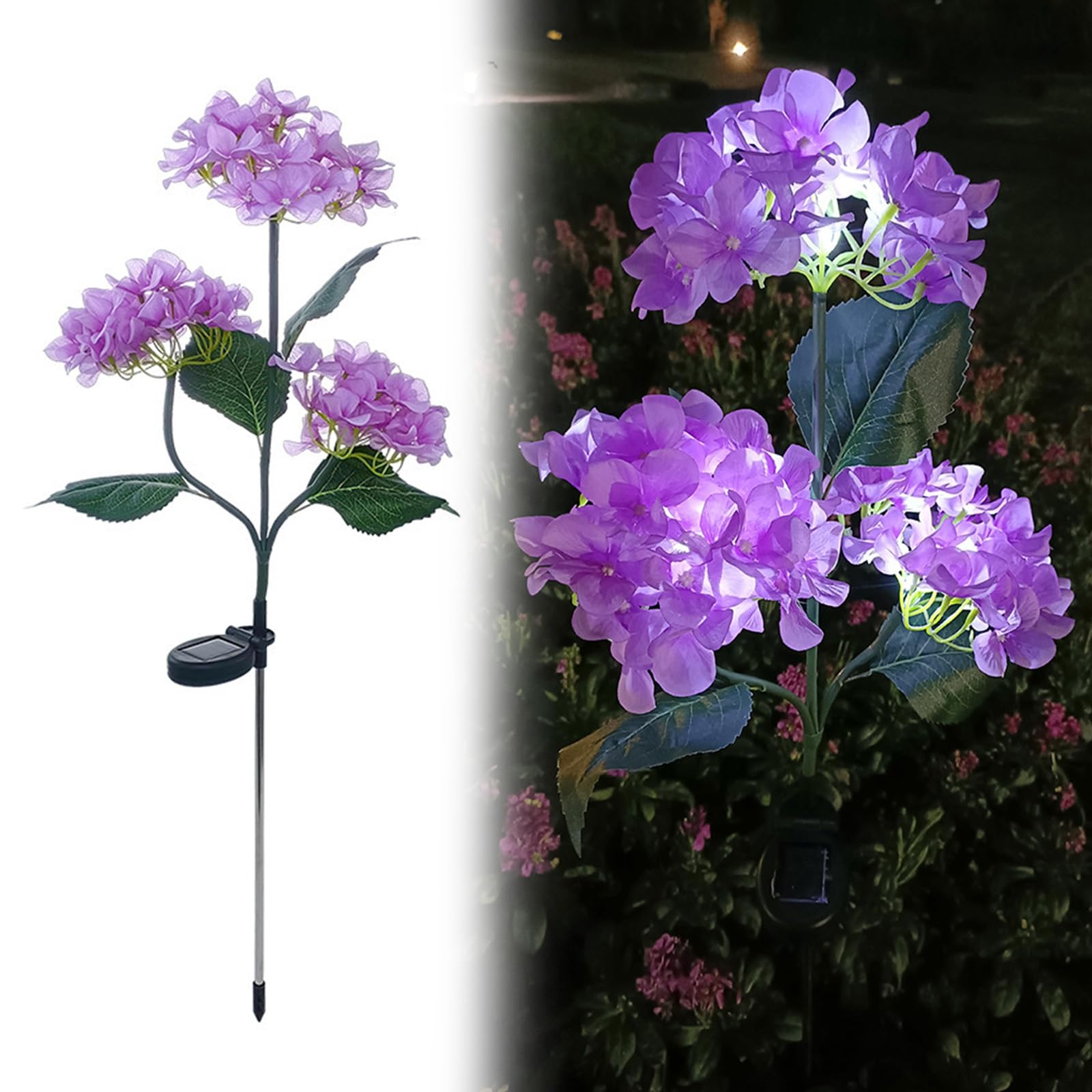 QUNZIDRESS Solar Garden Lights Outdoor Hydrangea Flower Lights, Colorful Ground Plug Hydrangea Flower Light for Pathway Patio Backyard Landscape Yard Decor, Garden Decoration, 10H Lighting Time