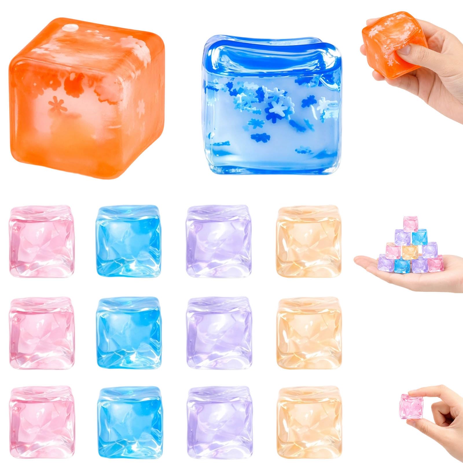 14Pcs Squishy Cube, Cube Squishy, Ice Cube Squishy Set with 12 Ice Cubes and 2 Snowflakes, for Office and Home Desk Use