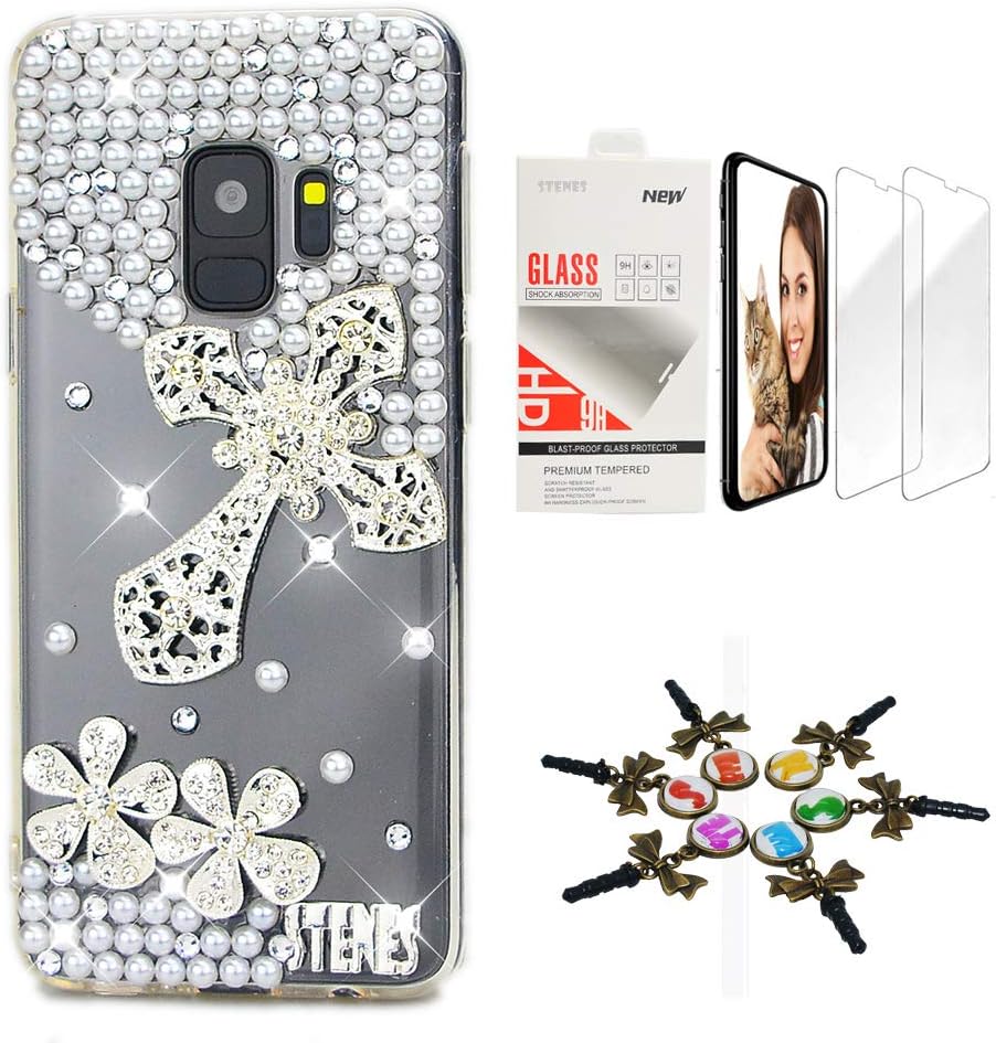 STENES Galaxy S10 Case - STYLISH - 3D Handmade [Sparkle Series] Bling Boat Starfish Peace Dove Design Cover Compatible with Samsung Galaxy S10 6.1 Inch with Screen Protector [2 Pack] - Navy Blue