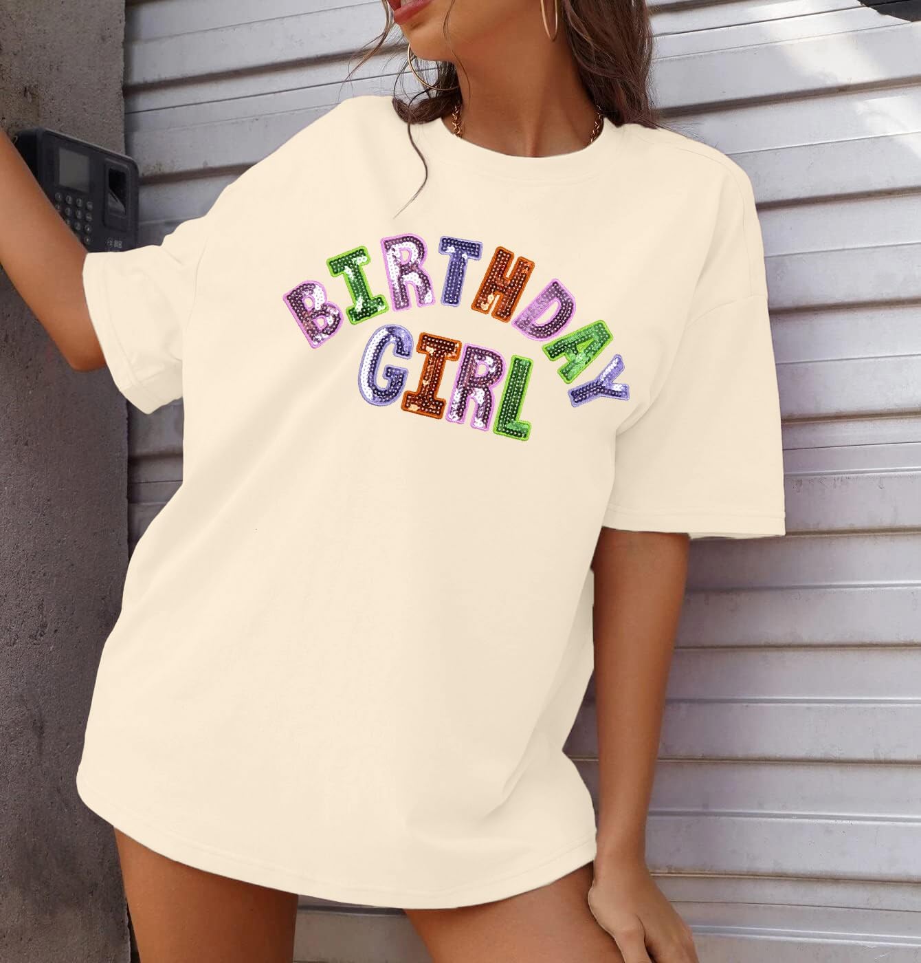 Oversized Sequin Birthday Girl Shirt Womens Happy Birthday Graphic Tees Birthday Gift Top Casual Short Sleeve Tops - Image 2