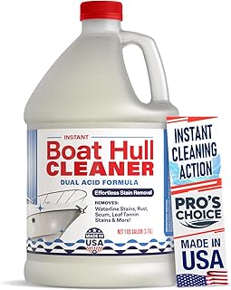 [1 Galllon] Instant Boat Hull Cleaner - Made in USA - Powerful Dual Acid Formula Easily Removes Scum Lines, Rust Stains, Hard Waterlines, & More from Fiberglass, Gelcoat & Painted Boat Surfaces