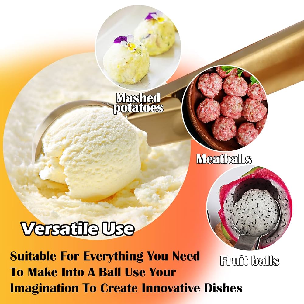 Cuillère à Glace Inox 304 - Forme Boule 5cm - Parfaite Pour Glaces, Fruits, Pâtes - Longueur 22cm