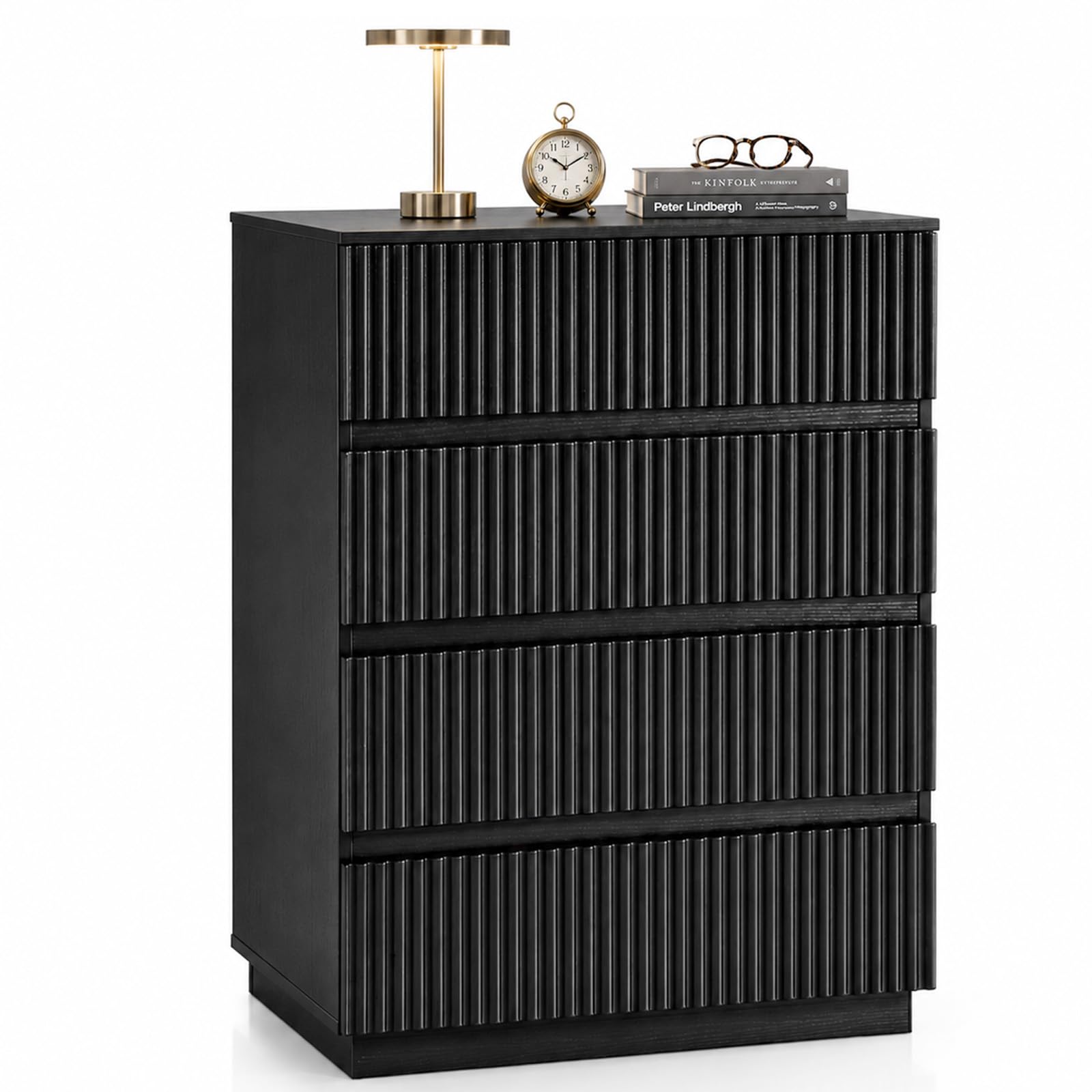 LEADZM Kommode Schwarz mit 4 Schubladen, Schubladenschrank 60 x 38 x 78 cm