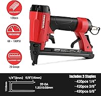 Vista 4 de WORKPRO Pistola de grapas neumática de calibre 20, grapadora de tapicería T50 con 1260 grapas de 1/4 a 5/8 pulgadas, escape trasero